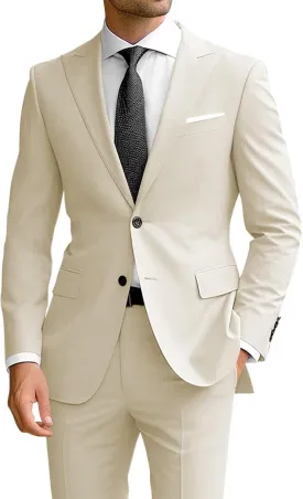 Wangyue Men's 2 Piece Suit Slim Fit Suits for Men Two Button Blazer Formal Business Jacket Suit for Wedding Prom Dinner