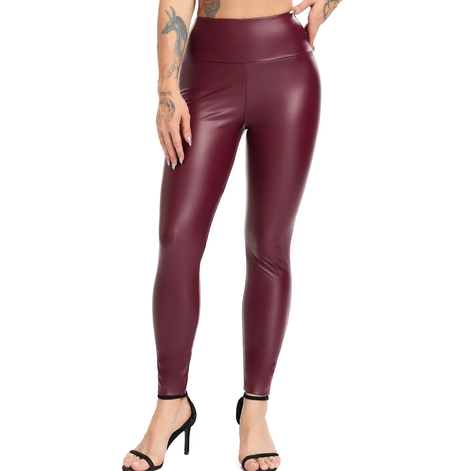 Wjczt Leather Leggings Women Fitness Thin Black Pants High Waist Sexy Curvy Elastic Leggins Ladies Leopard Stretch Slim Trousers