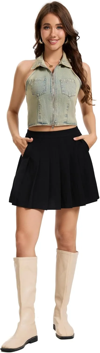Women Pleated Skirt A-Line Short Mini Basic Skirt School Uniform Cheerleader Skirts Skater Skirt