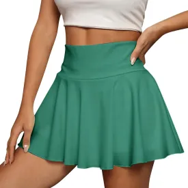 Women Tennis Skirts Bulit in Shorts Summer Lightweight Elastic High Waist Mini Skirt Athletic Ruffle Hem Short Skort