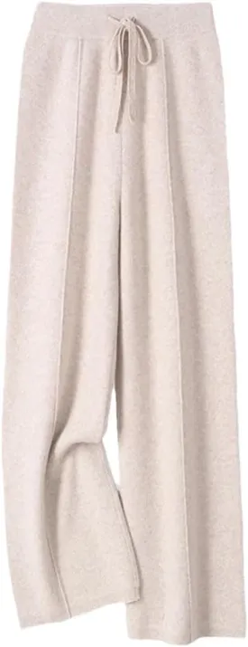 Women Wool Wide-Leg Pants Pants Loose Leg Elastic Knit High Waist Pants