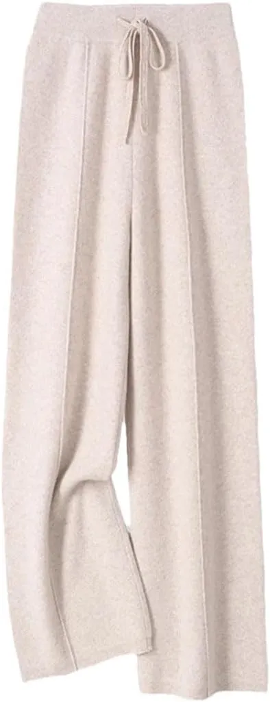 Women Wool Wide-Leg Pants Pants Loose Leg Elastic Knit High Waist Pants