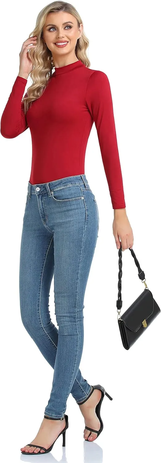 Women's Basic Long Sleeve Thermal Top Lightweight Mock Neck Shirts Slim Fit Layer Soft Top
