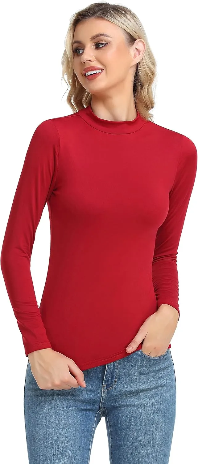 Women's Basic Long Sleeve Thermal Top Lightweight Mock Neck Shirts Slim Fit Layer Soft Top