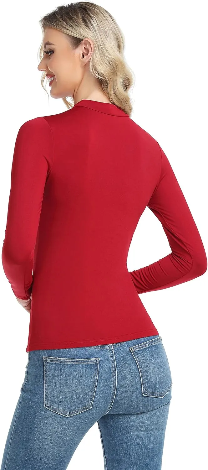 Women's Basic Long Sleeve Thermal Top Lightweight Mock Neck Shirts Slim Fit Layer Soft Top