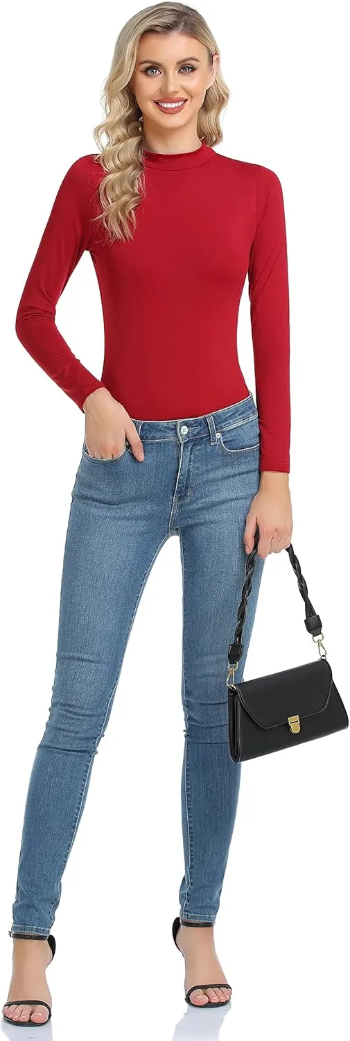 Women's Basic Long Sleeve Thermal Top Lightweight Mock Neck Shirts Slim Fit Layer Soft Top