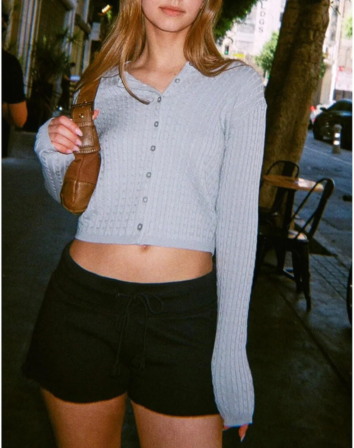 Womens Cable Knit Button Up Cardigans Long Sleeve V Neck Cropped Sweater Y2K Buttons Front Closure Knitted Outwear