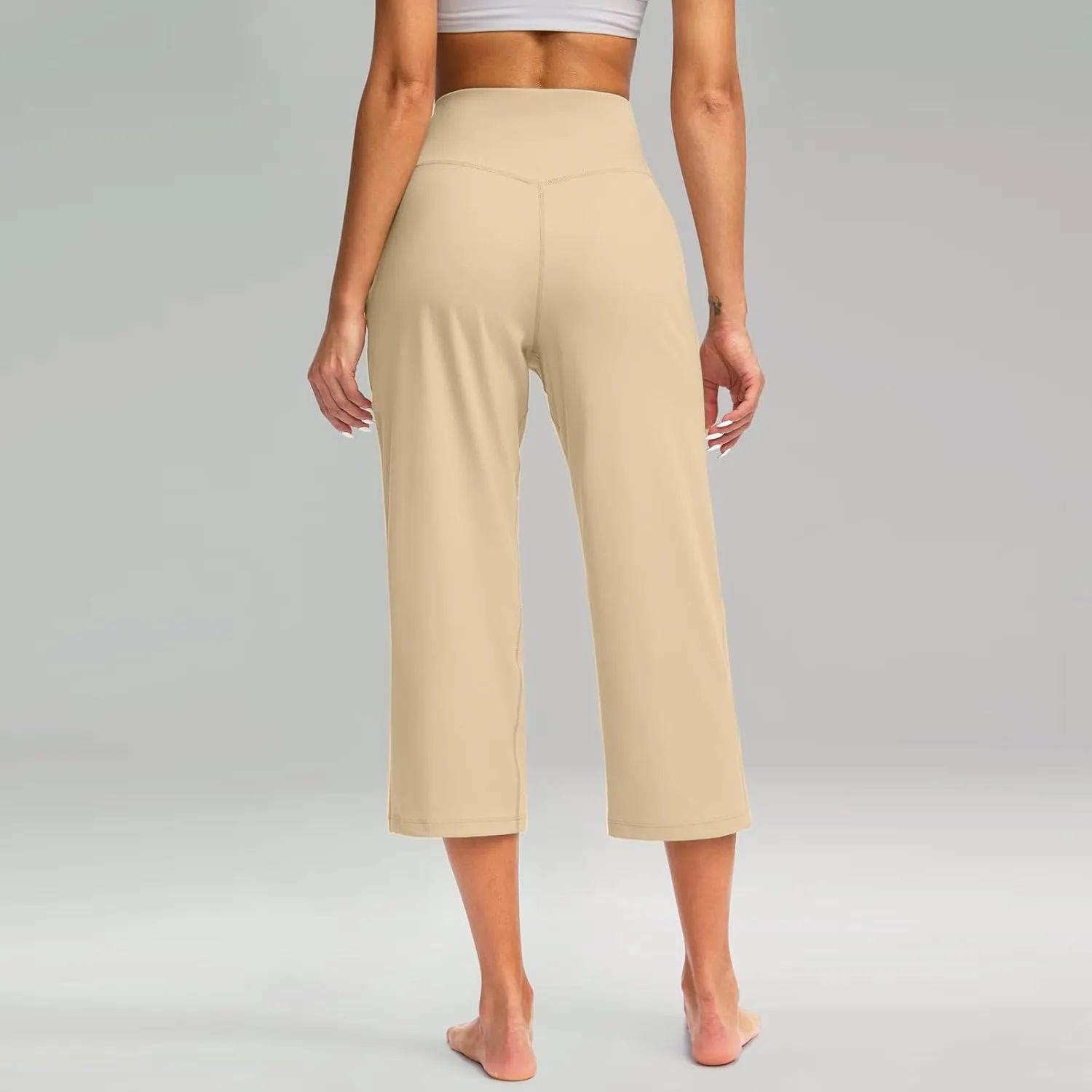 Womens Summer 3/4 Pants Flowy High Waisted Loose Casual Lounge Pant Wide Leg Palazzo Capris Elastic with Pockets
