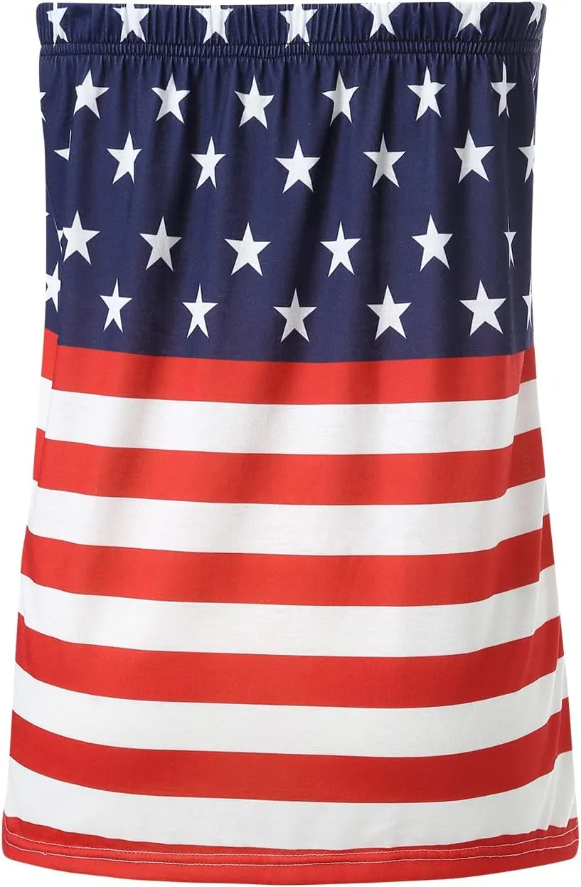 Women's Tube Tops Striped Backless Strapless Top Sleeveless American Flag Smocked Strapless Bandeau Tanks Top Shirt