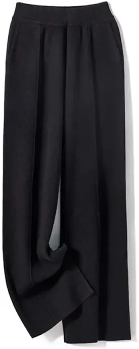 Women's Wool High Waisted Wide Leg Pants Fall Stretch Straight Leg Wide Leg Pants