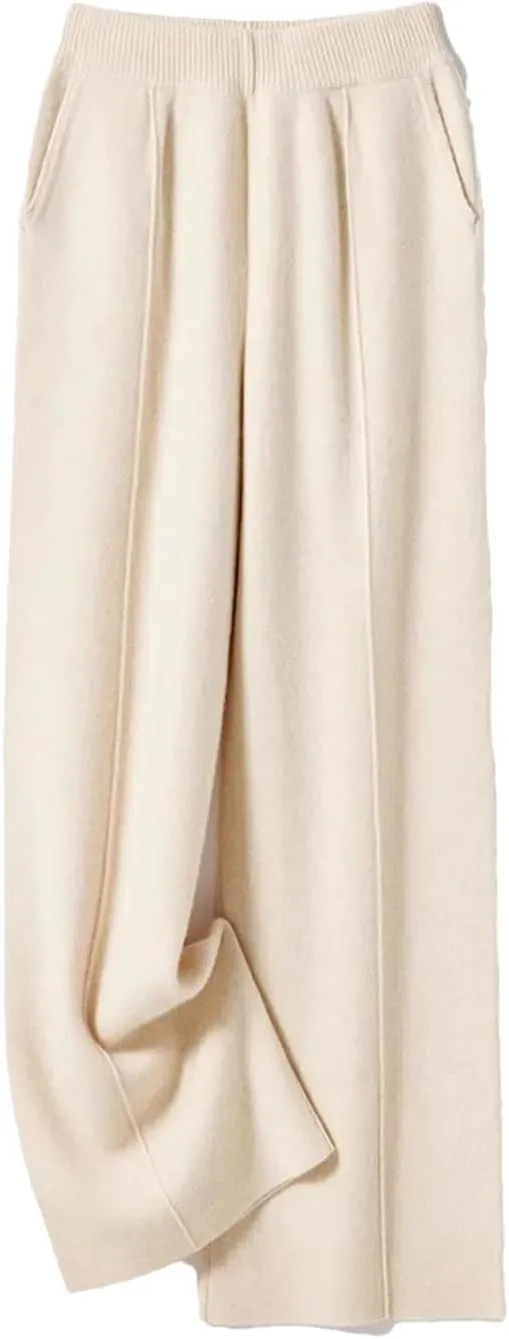 Women's Wool High Waisted Wide Leg Pants Fall Stretch Straight Leg Wide Leg Pants