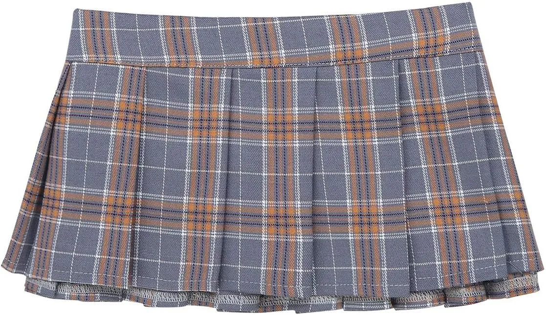 YiZYiF Women's Plaid Schoolgirl Short Skirt Bodycon Club Lingerie Pleated Mini Dress